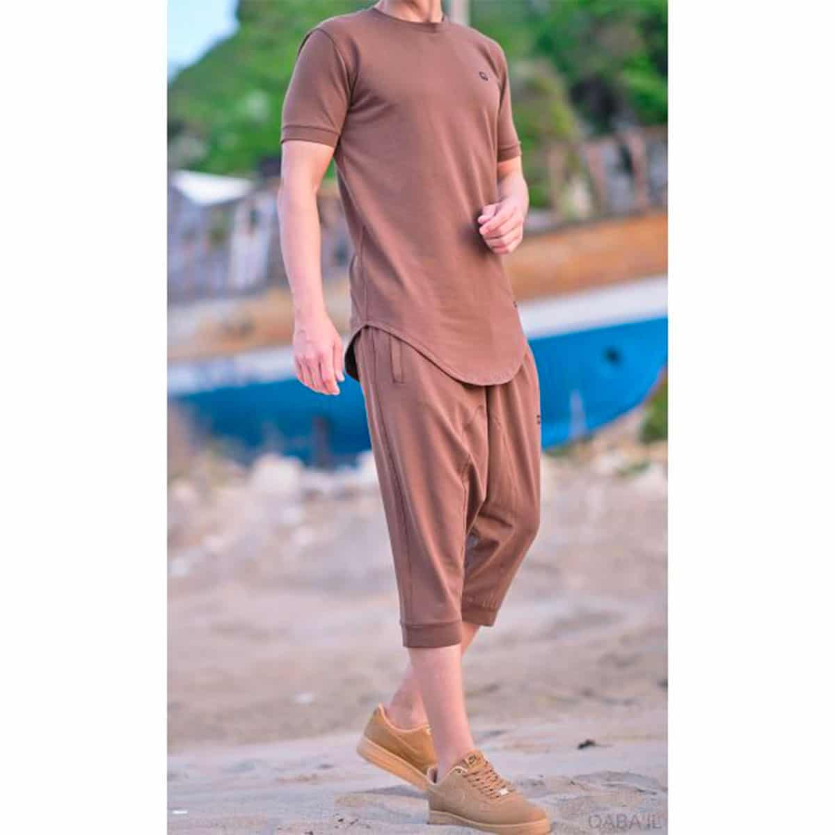 Conjunto Nautik (pantacourt Saroual e T-shirt) - Castanho - Marca Qaba'il face