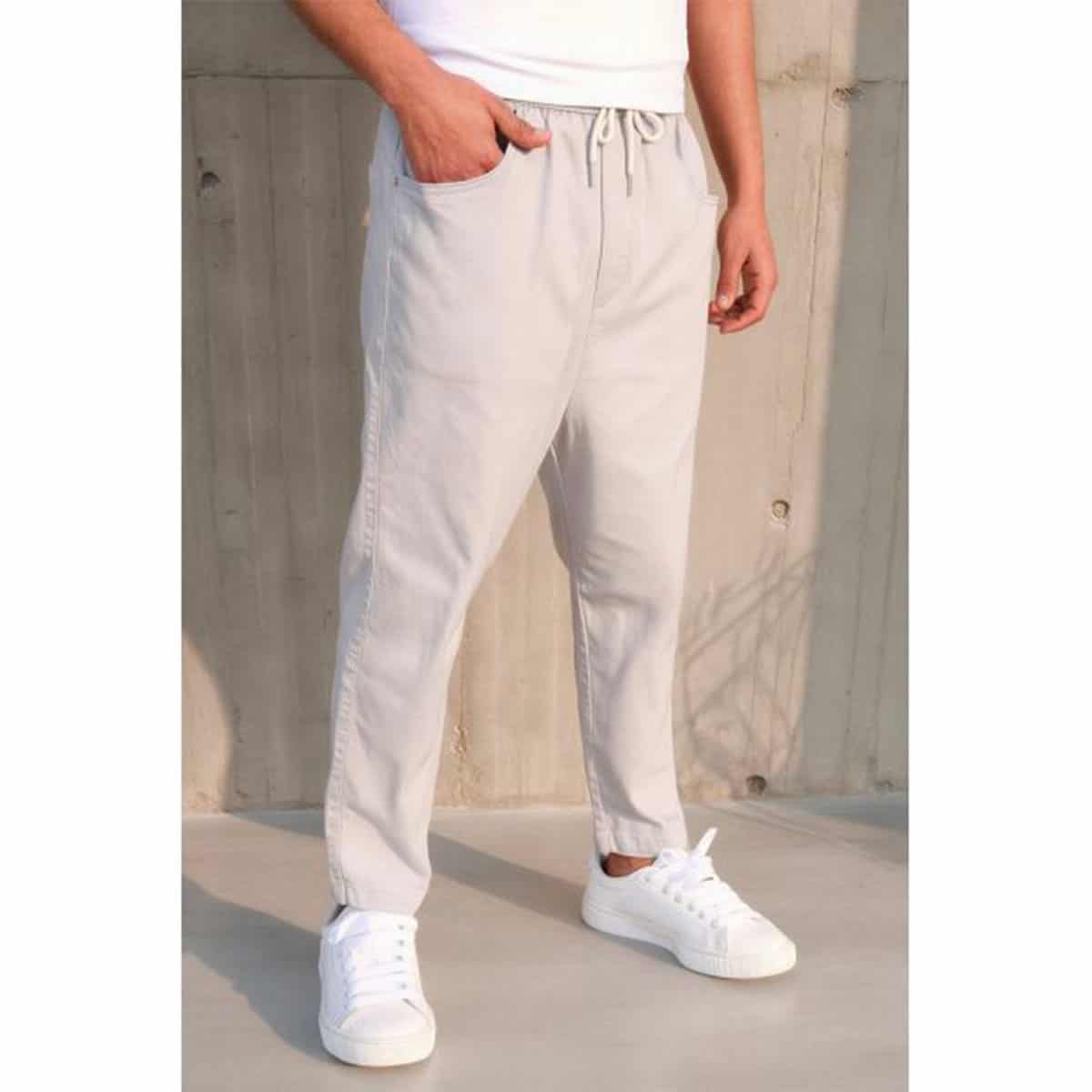 Saroual de denim stretch - Beige - Marca Qaba'il