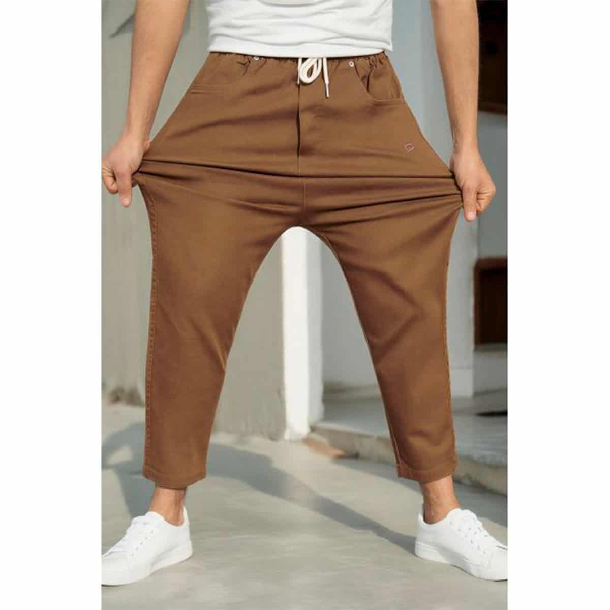 Saroual de denim stretch - Marrón - Marca Qaba'il face