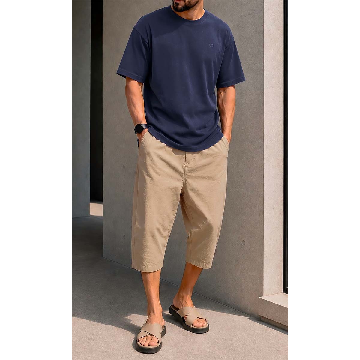 Pantacourt coton stretch camel - Marque Qaba'il