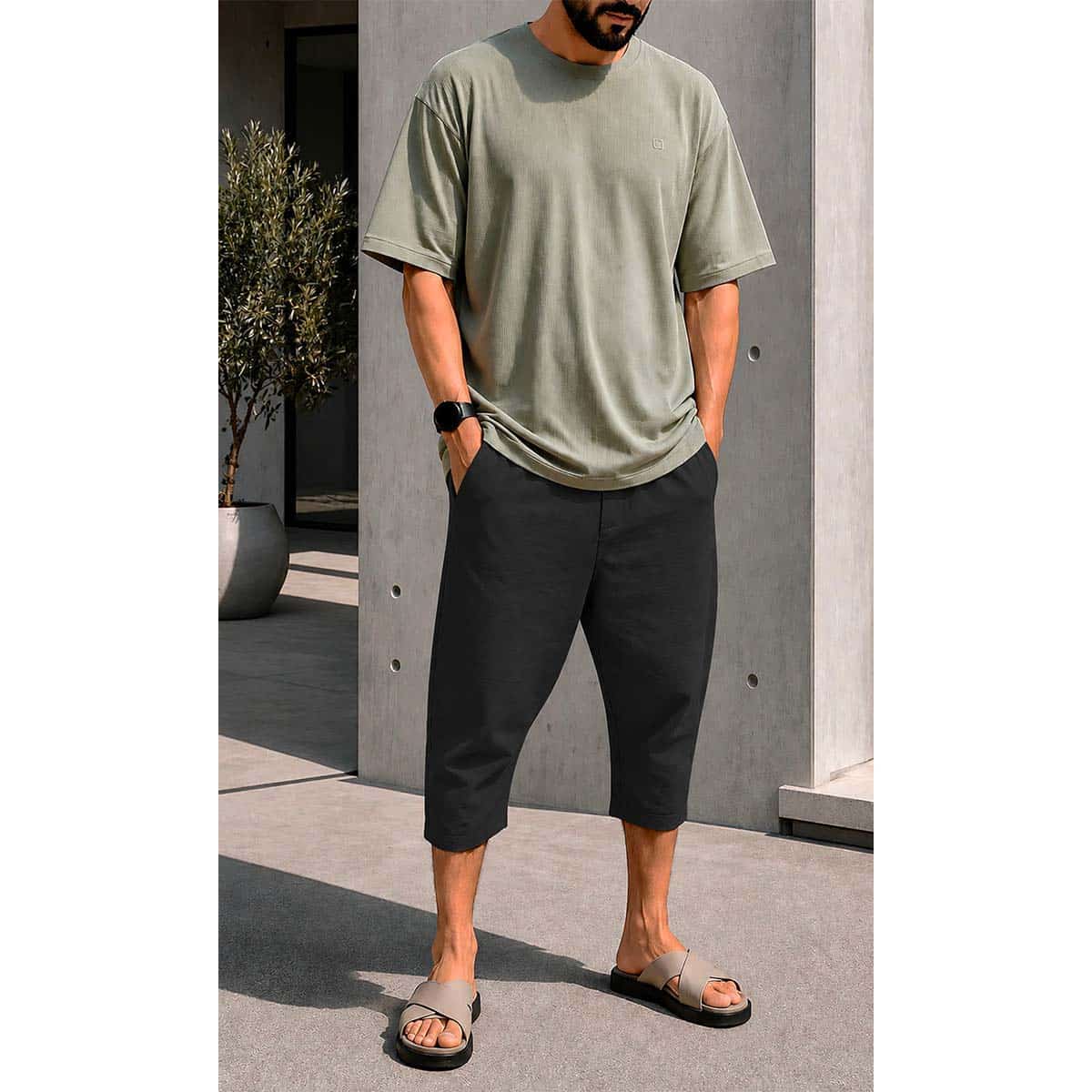 Pantacourt coton stretch noir - Marque Qaba'il