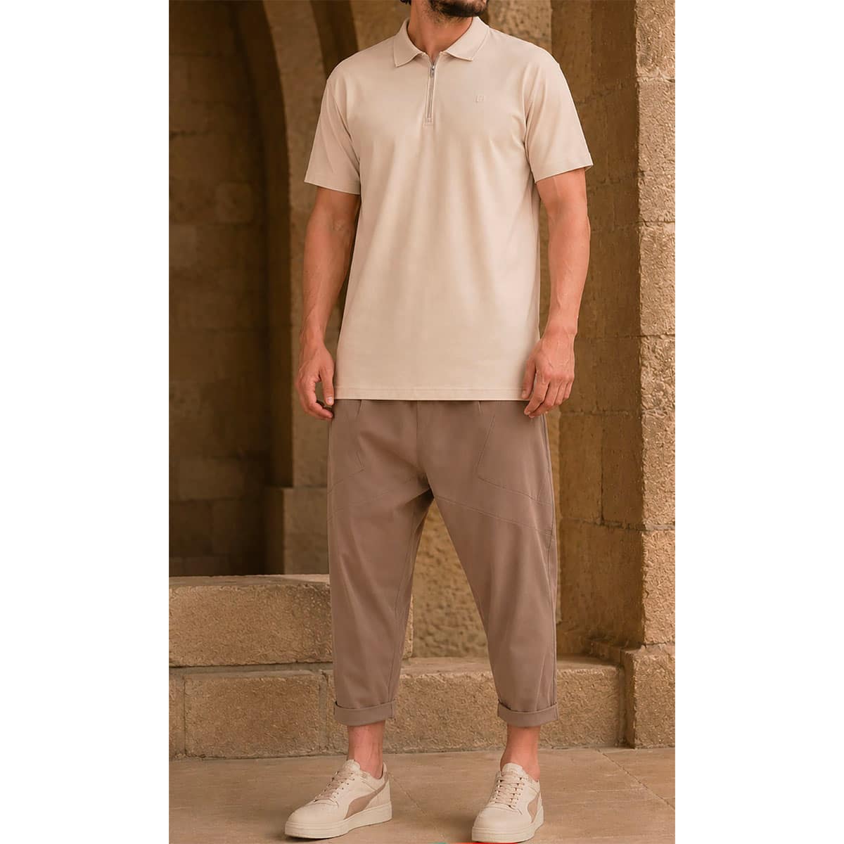 Polo zip oversized beige - Qabail