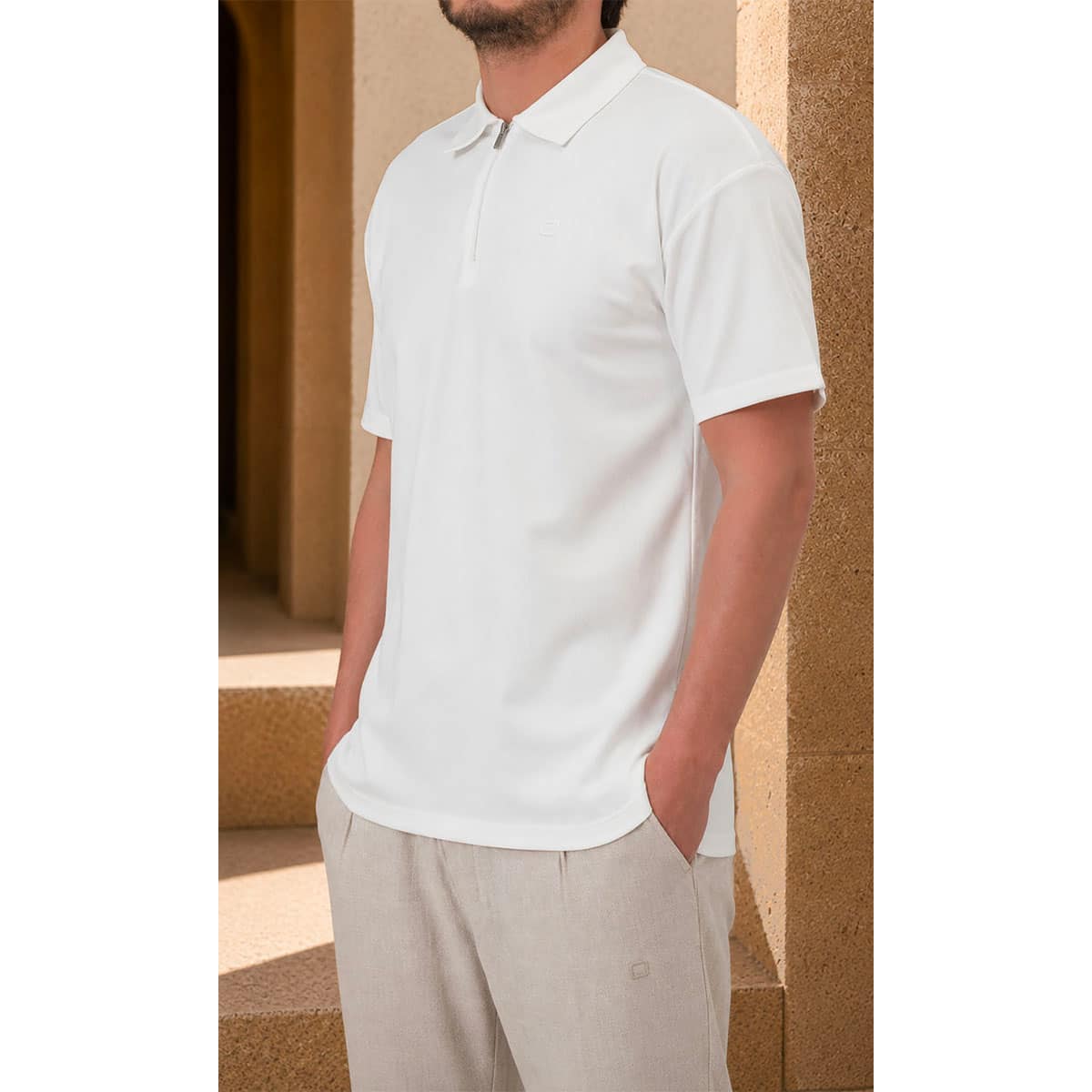 Polo zip oversized blanc - Qabail face