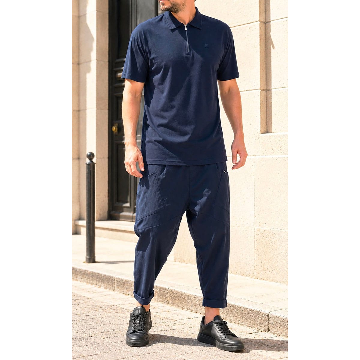 Polo zip oversized bleu nuit - Qabail