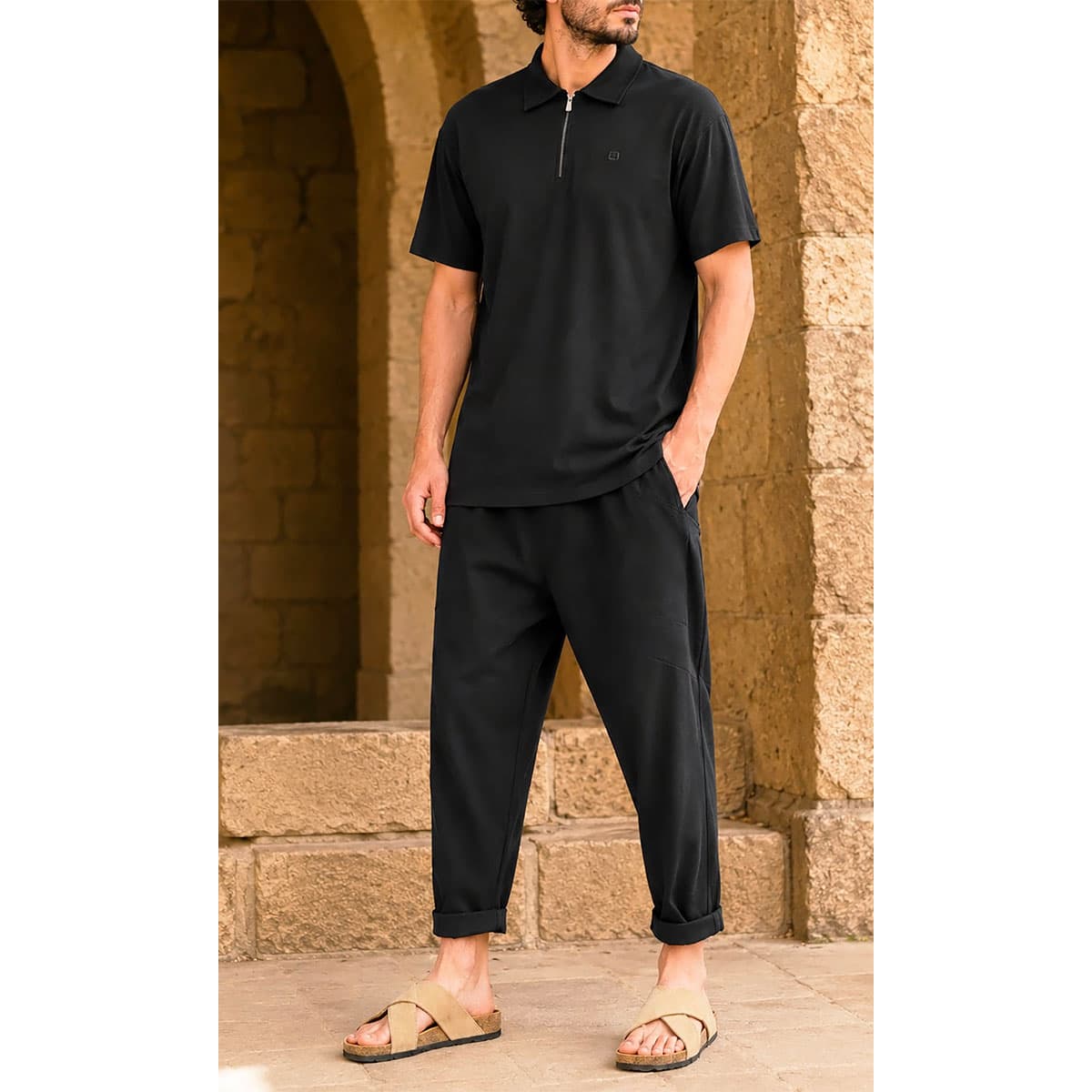 Polo zip oversized noir - Qabail face