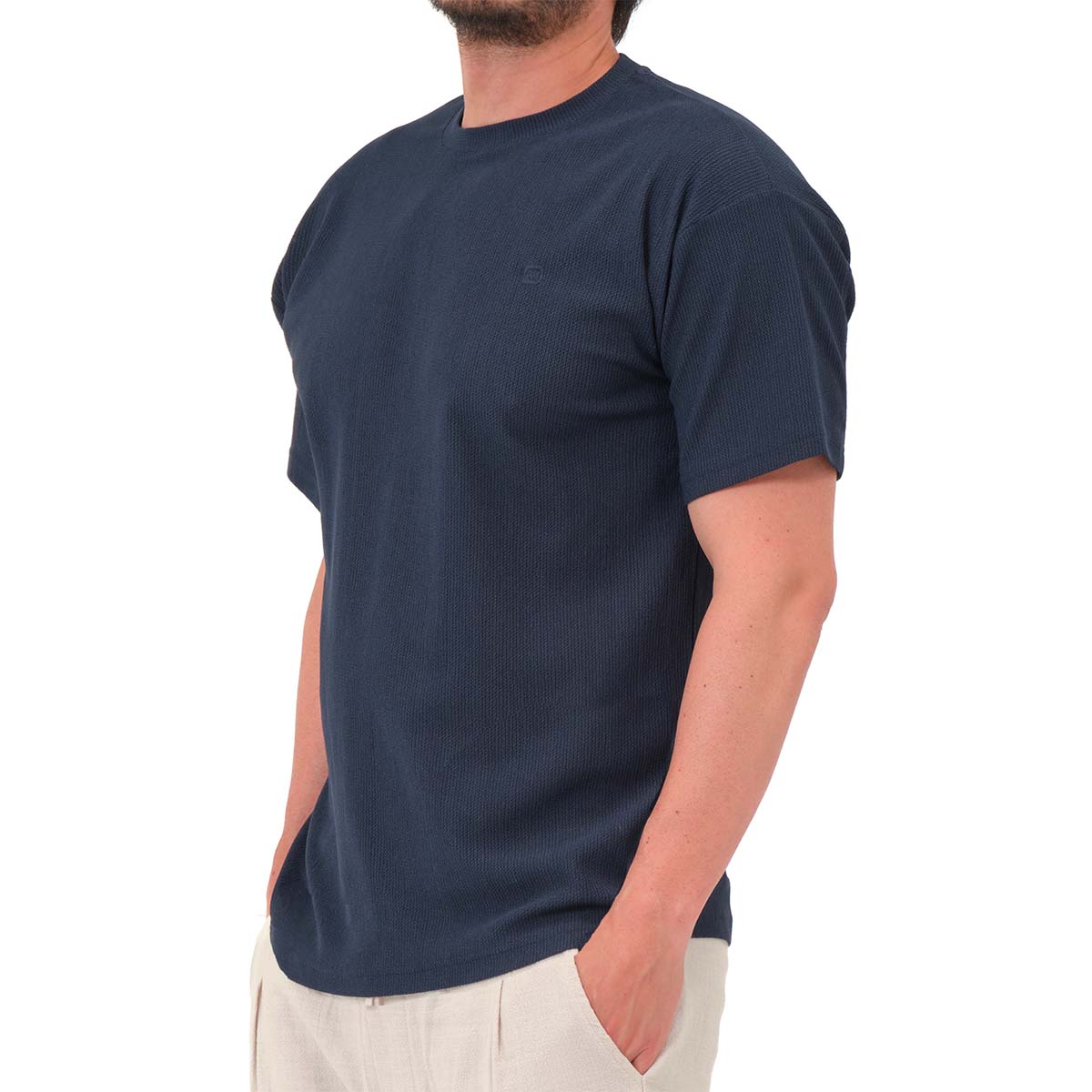 T-shirt oversize waffle en jersey bleu nuit - Marque Qaba'il