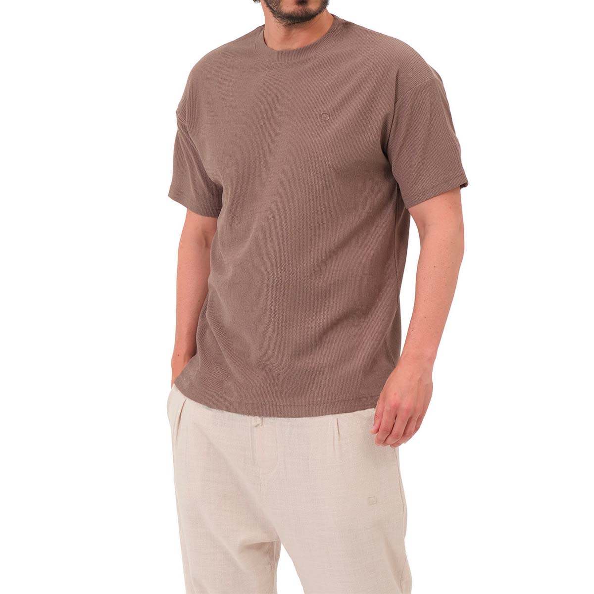 T-shirt oversize waffle en jersey taupe - Marque Qaba'il
