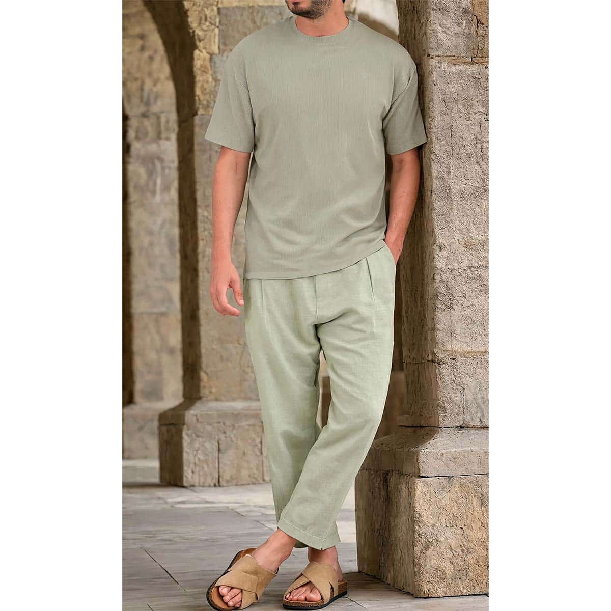 T-shirt oversize waffle en jersey vert sauge - Marque Qaba'il face