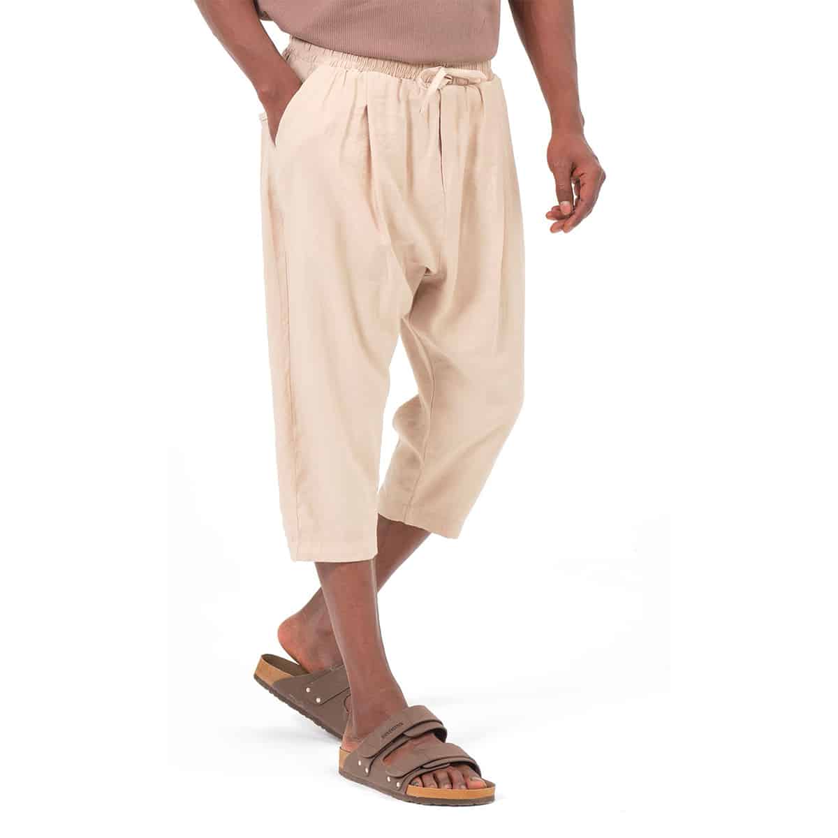 Pantacourt classik tencel beige - Tissu fluide et léger - Marque Qaba'il