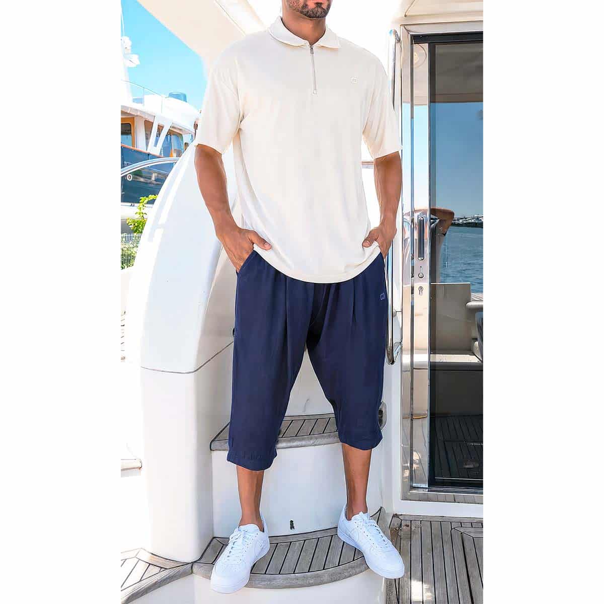 Pantacourt classik tencel bleu nuit - Tissu fluide et léger - Marque Qaba'il
