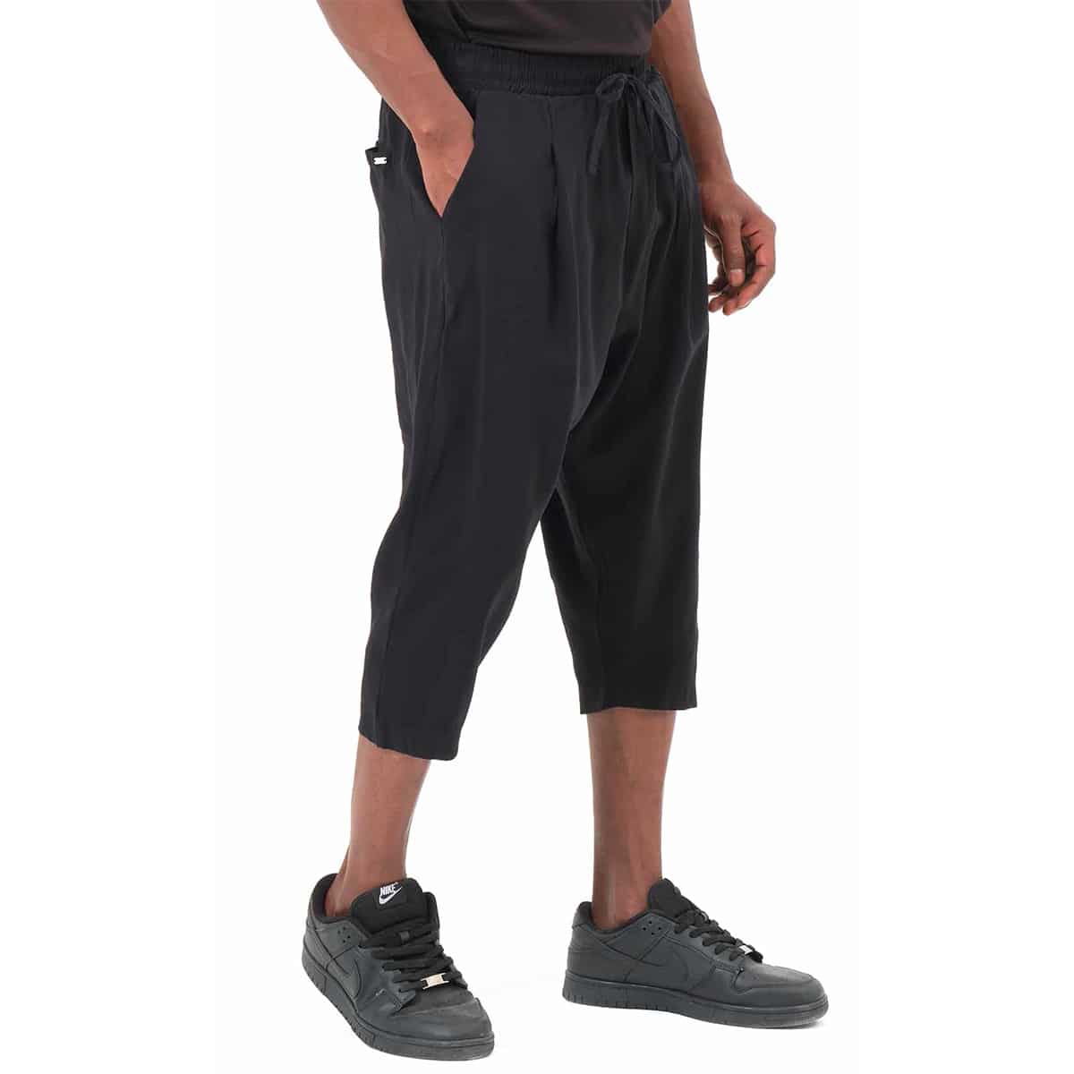 Pantacourt classik tencel noir - Tissu fluide et léger - Marque Qaba'il profil