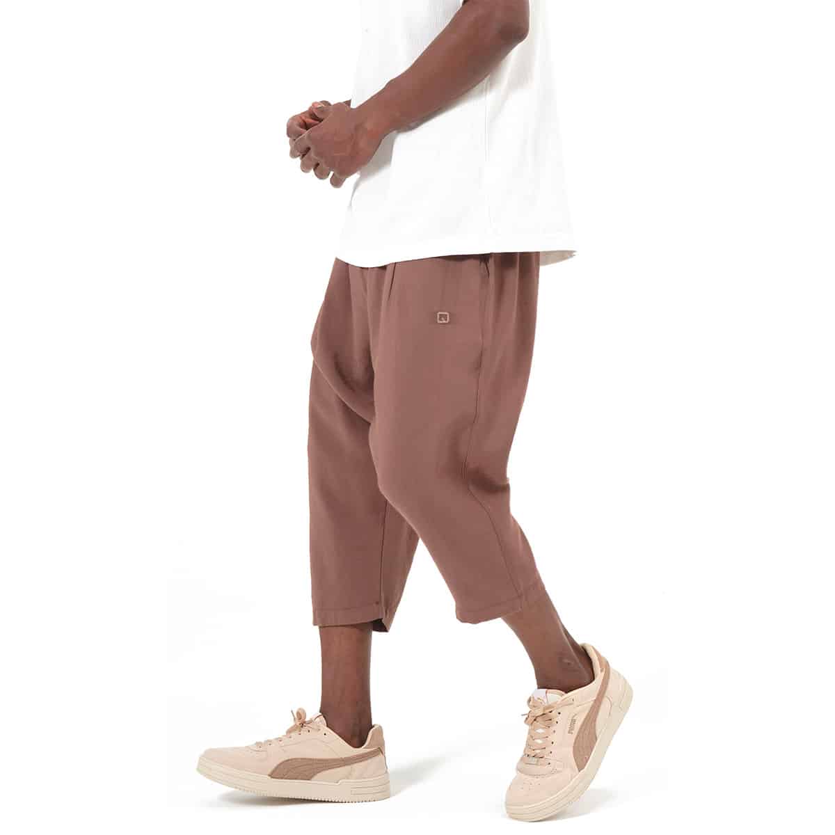 Pantacourt classik tencel marron - Tissu fluide et léger - Marque Qaba'il profil